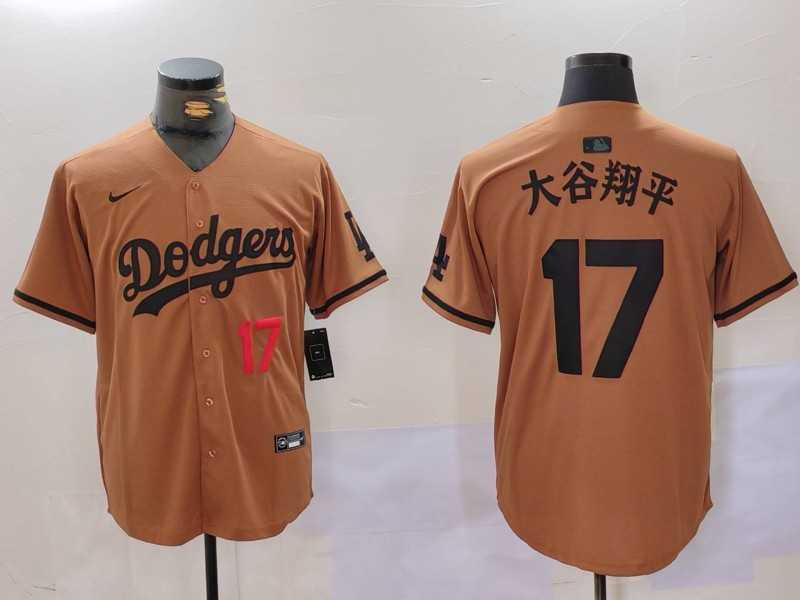 Men%27s Los Angeles Dodgers #17 Shohei Ohtani Brown Cool Base Stitched Baseball Jersey->los angeles dodgers->MLB Jersey